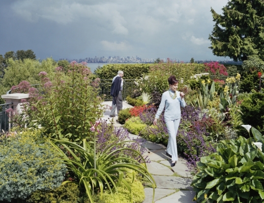 Scott McFarland On the Terrace Garden, Joe and Rosalee Segal with Cosmos altrosanguineus, 2004 Digital c-print 40 X 48 inches