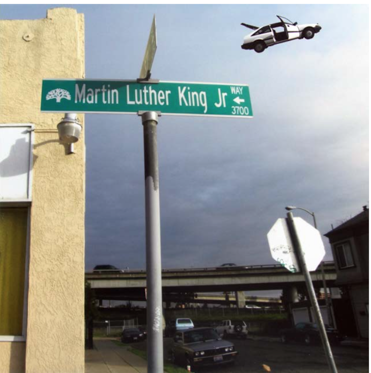 Sadie Barnette Untitled (Martin Luther King Blvd. and Flying Honda), 2014 C-Print, Edition of Five Unframed: 12 x 12 inches Framed: 17 x 17 inches