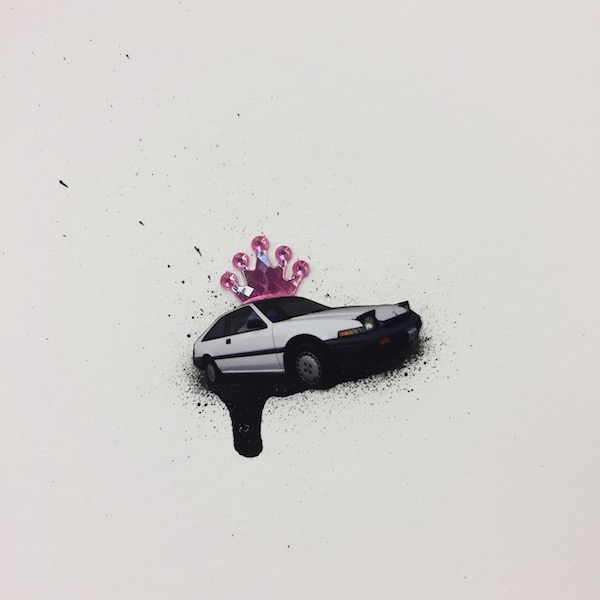 Sadie Barnette Untitled (Honda in black, pink crown), 2016 Collage, aerosol paint and rhinestone Unframed: 12 x 12 inches Framed: 17 x 17 inches