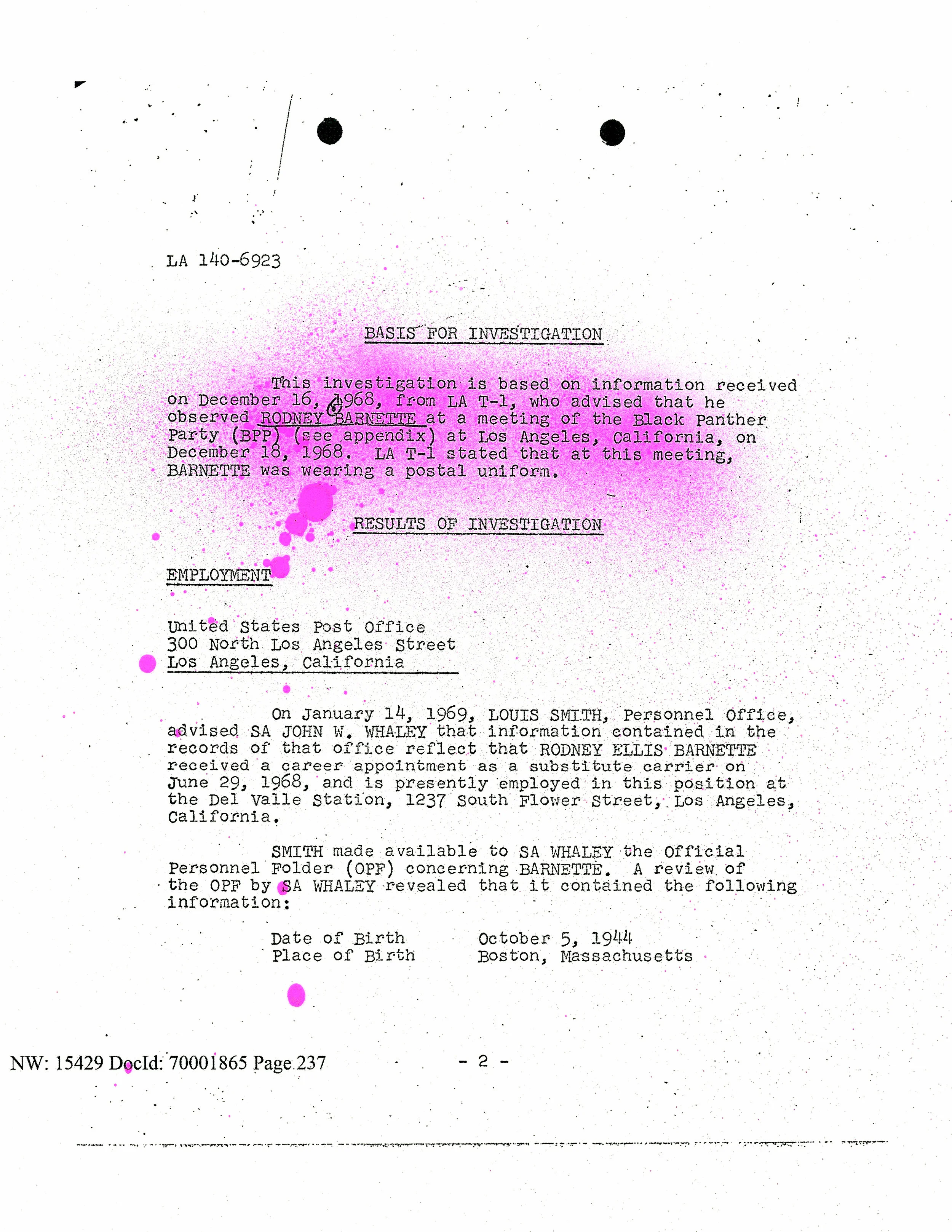 Sadie Barnette My Father's FBI File: Government Employees Installation, 2017 Archival Pigment Print 24 3/4 x 19 3/4 inches (Framed)