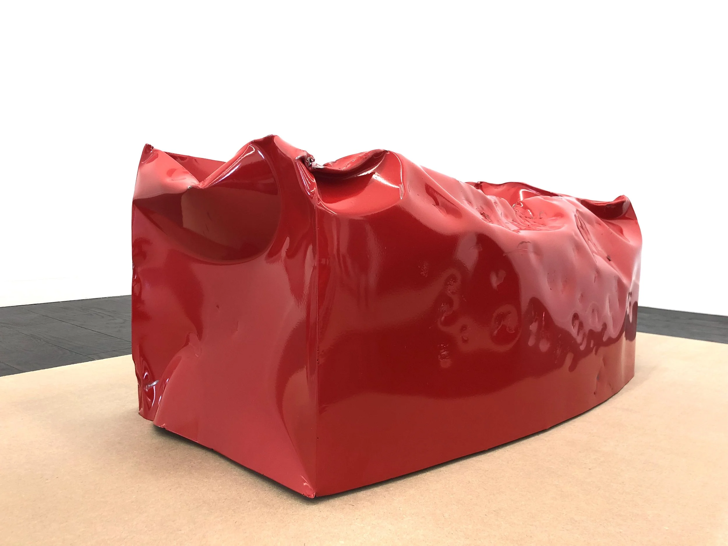 Kate Gilmore Bend Motherfucker,2017 Steel, enamel, audience participation 18 x 43 x 23 inches Courtesy of the artist
