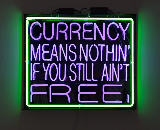 Patrick Martinez free 99 (hold ya head), neon, 2016 30 x 36 inches
