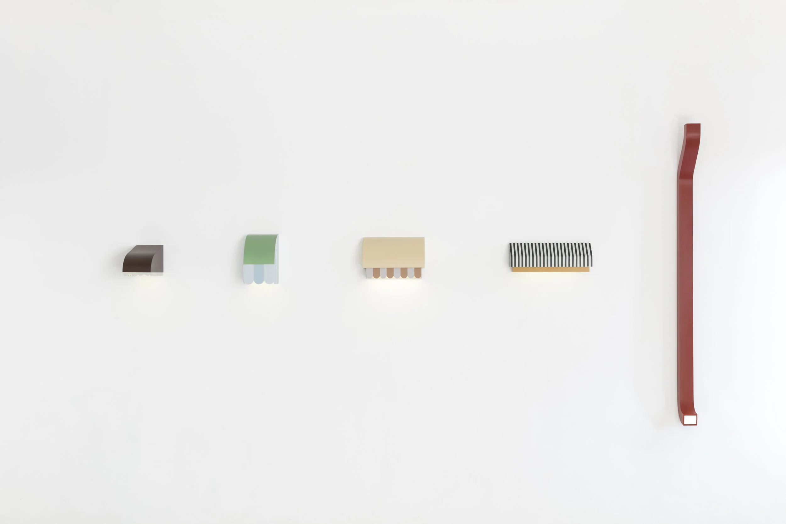 Sam Stewart Night Light #1, 2018 Plywood, MDF, Lacquer, Acrylic, LED 9 x 16 x 8 inches Sam Stewart Night Light #2, 2018 Plywood, MDF, Lacquer, Acrylic, LED 14 1/2 x 9 x 9 inches Sam Stewart Night Light #3, 2018 Plywood, MDF, Lacquer, Acrylic, LED 13 x 18 x 8 inches Sam Stewart NIght Light #4, 2018 Plywood, MDF, Lacquer, Acrylic, LED 8 1/2 x 24 x 6 inches Sam Stewart Night Light #5, 2018 Plywood, MDF, Lacquer, Acrylic, LED 85 x 4 x 9 inches