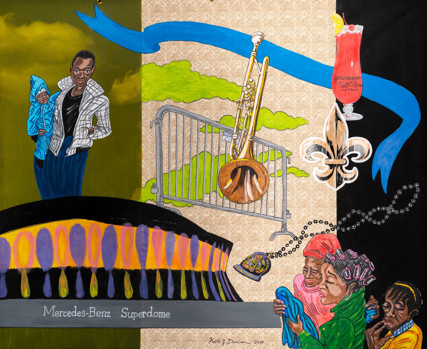 Keith Duncan Times Picayune #8, 2013 Acrylic on unstretched canvas with fabric 48 x 59 inches