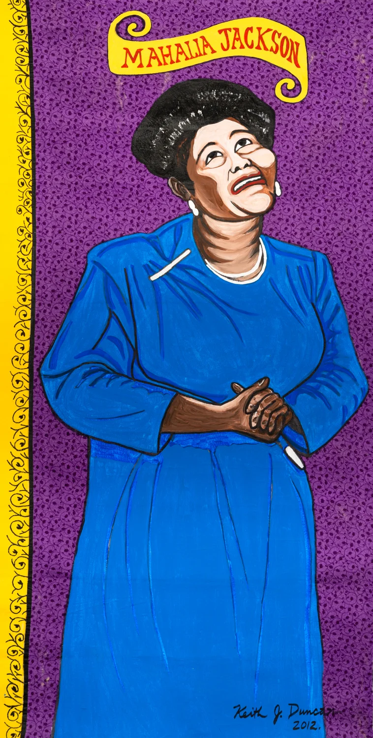 Keith Duncan Mahalia Jackson, 2012 Acrylic on unstretched canvas with fabric 72 x 36 3/4 inches