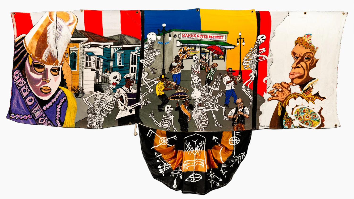 Keith Duncan Dance for Gentrification, 2014 Acrylic on unstretched canvas with fabric 73 x 132 1/2 inches