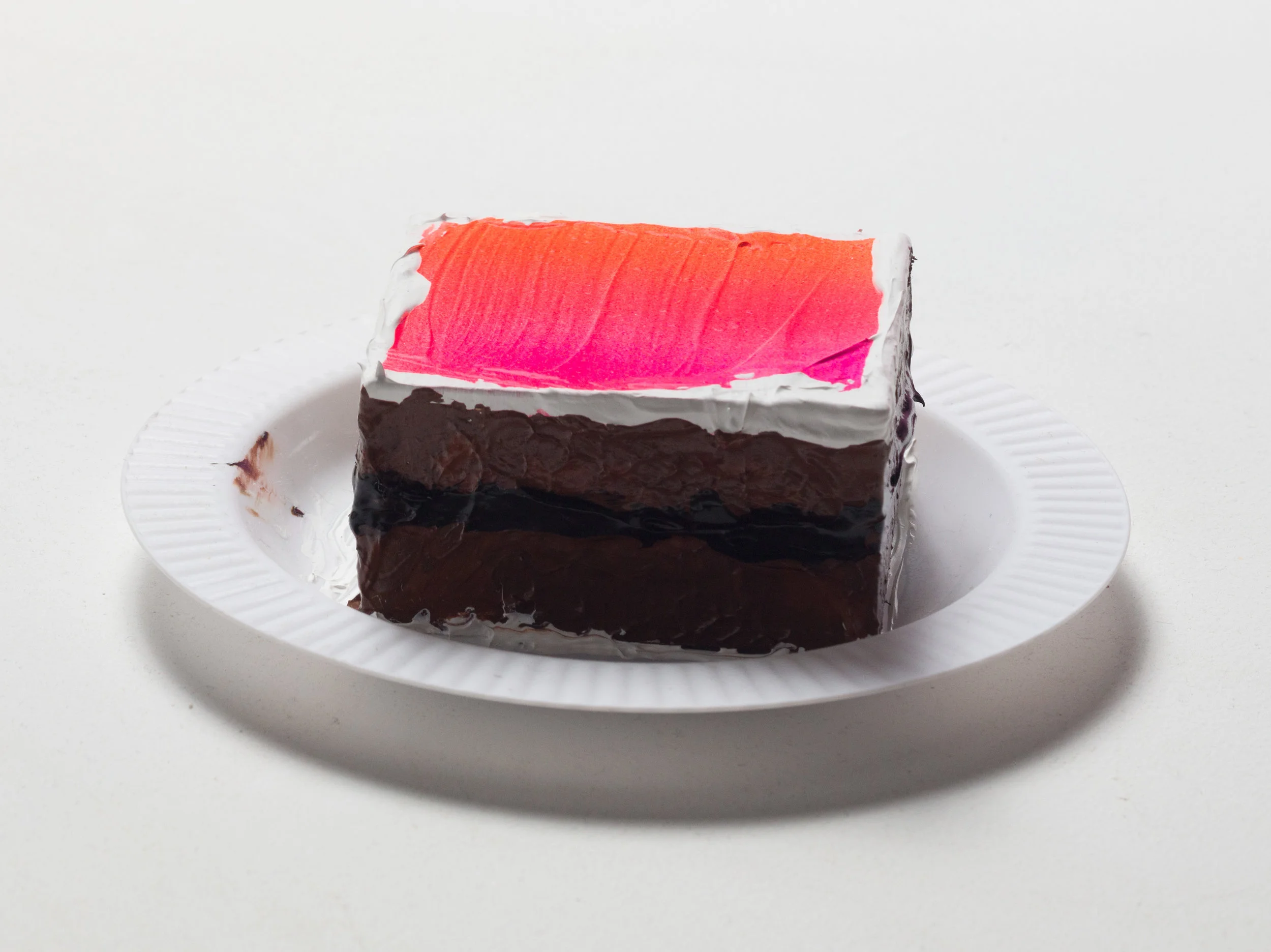 Patrick Martinez Piece of the Pie 3, 2018 Heavy body acrylic, acrylic, airbrush, and ceramic cake roses on panel with plastic plate 7 x 7 x 3 in