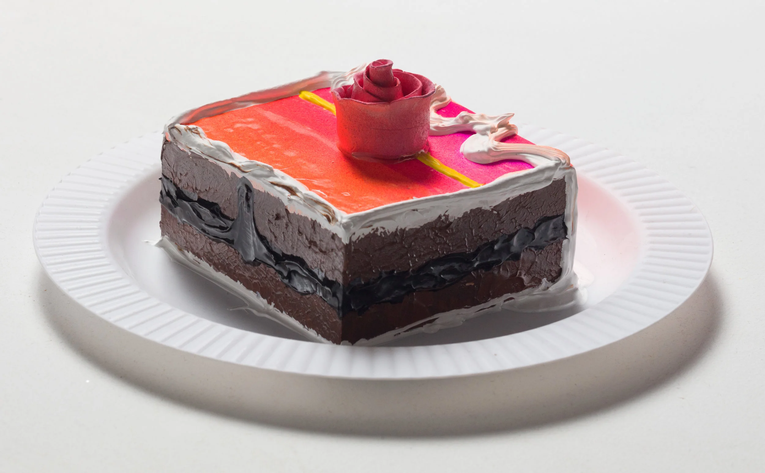 Patrick Martinez Piece of the Pie 4, 2018 Heavy body acrylic, acrylic, airbrush, and ceramic cake roses on panel with plastic plate 7 x 7 x 3 in