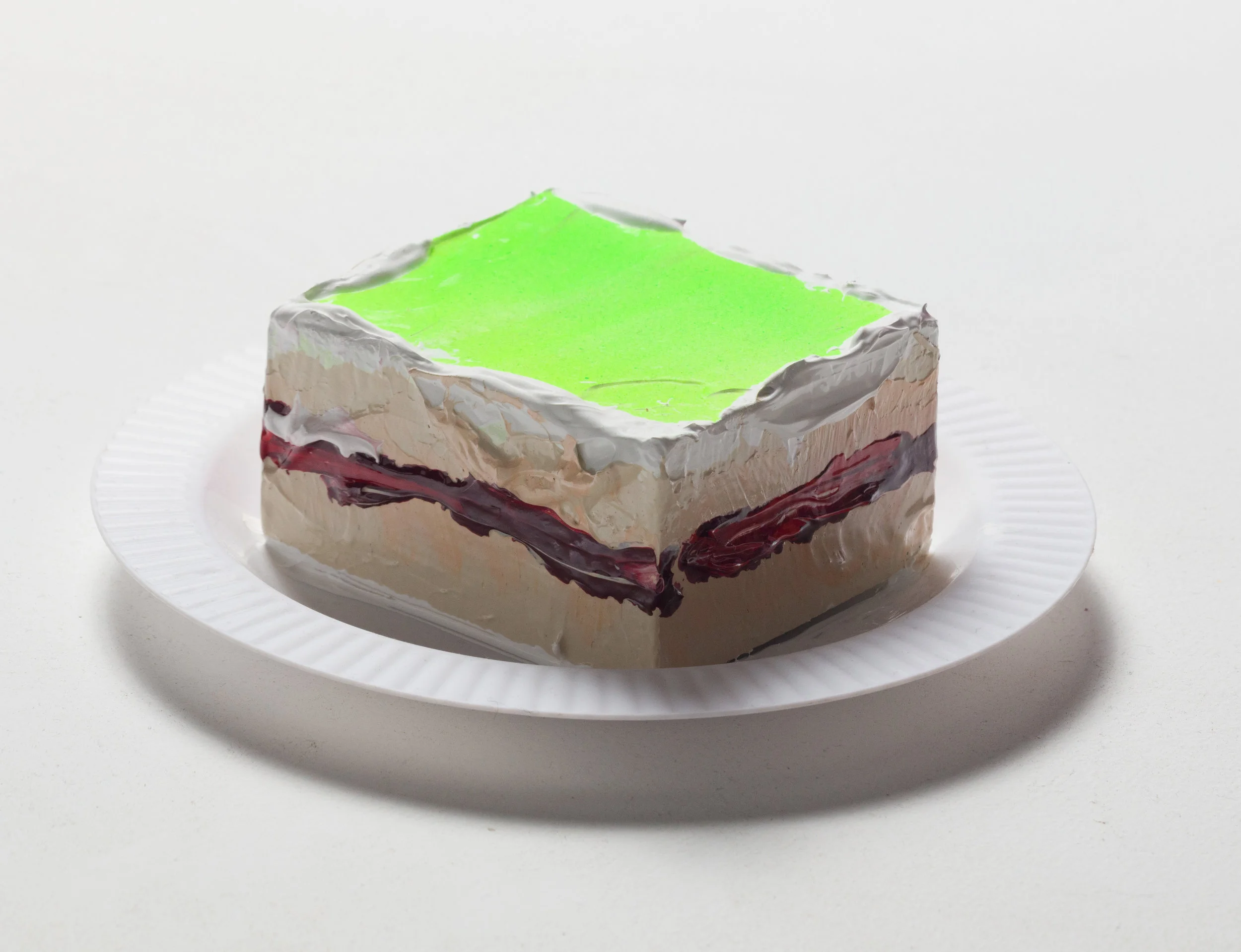 Patrick Martinez Piece of the Pie 7, 2018 Heavy body acrylic, acrylic, airbrush, and ceramic cake roses on panel with plastic plate 7 x 7 x 3 in