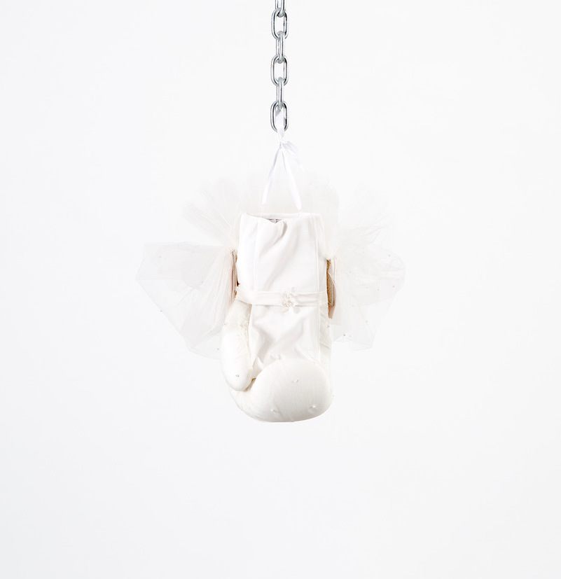 Zoë Buckman Rosary, 2019 Boxing glove, vintage wedding dresses, and chain 11 x 7 x 5 inches
