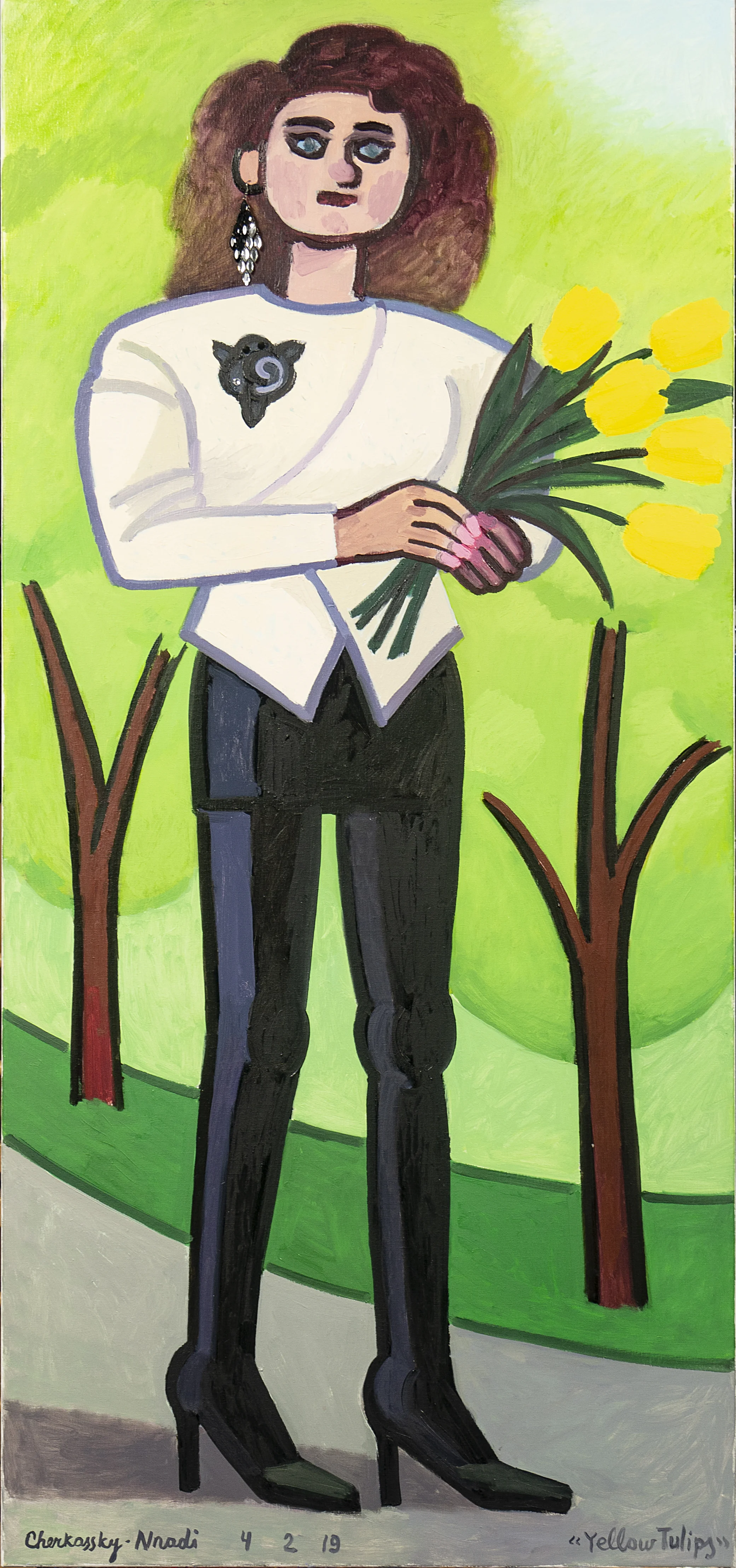 Zoya Cherkassky Yellow Tulips, 2019 Oil on linen 59 x 27.5 in.