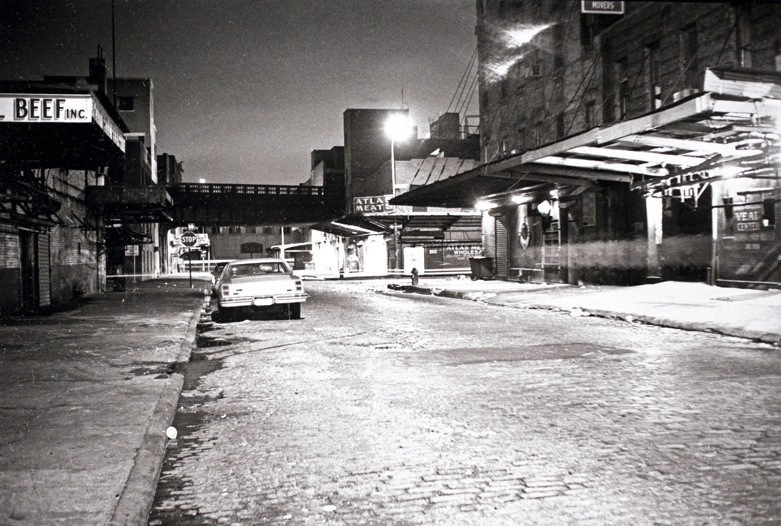 Efrain John Gonzalez Meatpacking District on a Sunday Afternoon, 1986 Silver gelatin print 12 x 19.75 in.