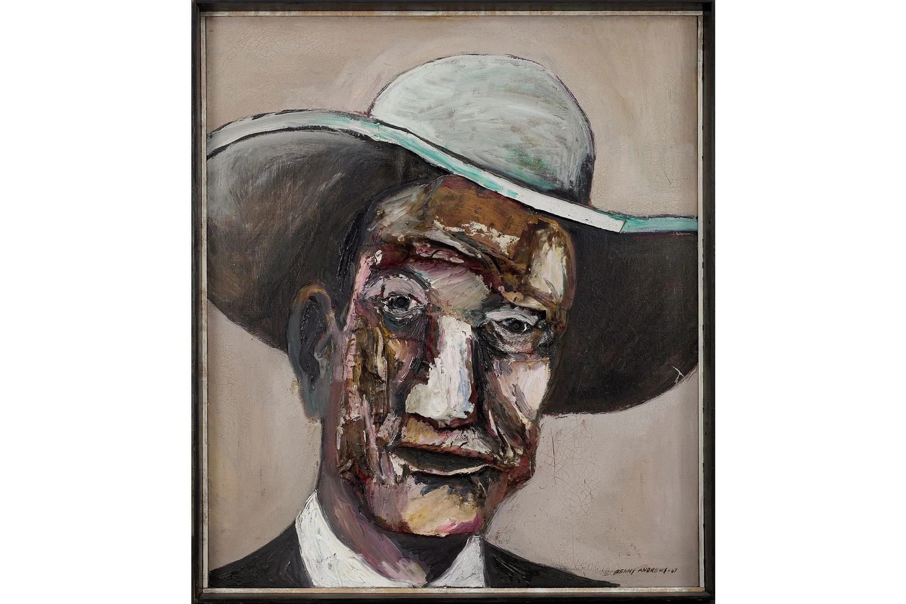 Benny Andrews (American, 1930–2006) Mr. America Oil on canvas Beth Rudin DeWoody Collection © Estate of Benny Andrews/Licensed by VAGA, New York, NY