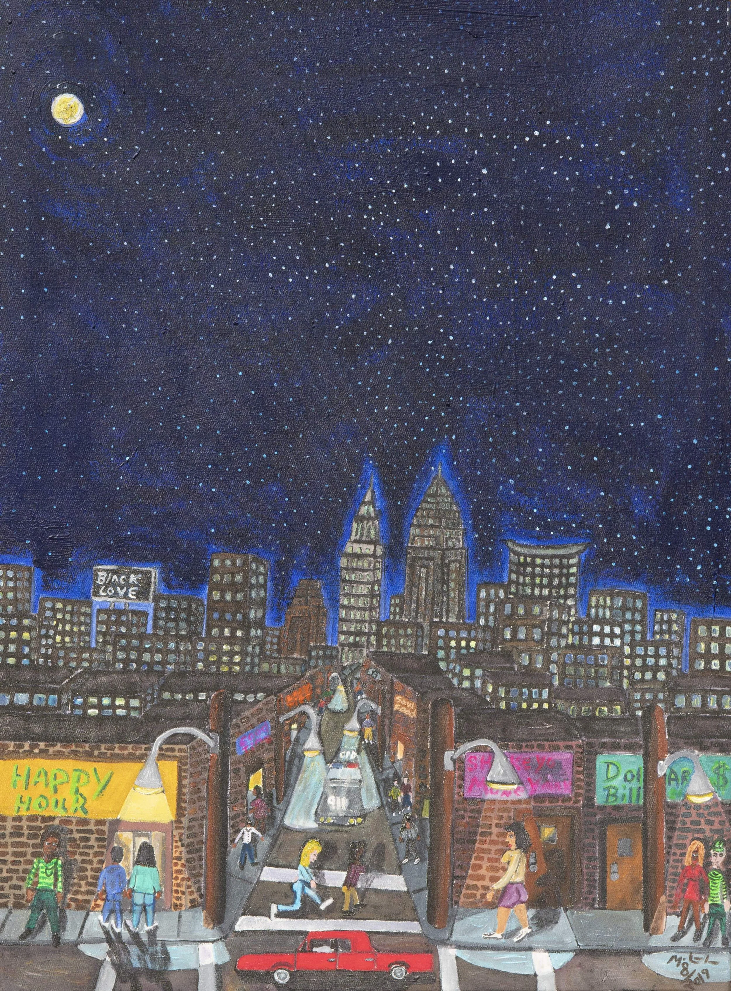 Michelangelo Lovelace City View, 2019 Acrylic on canvas 36 x 26 3/4 inches