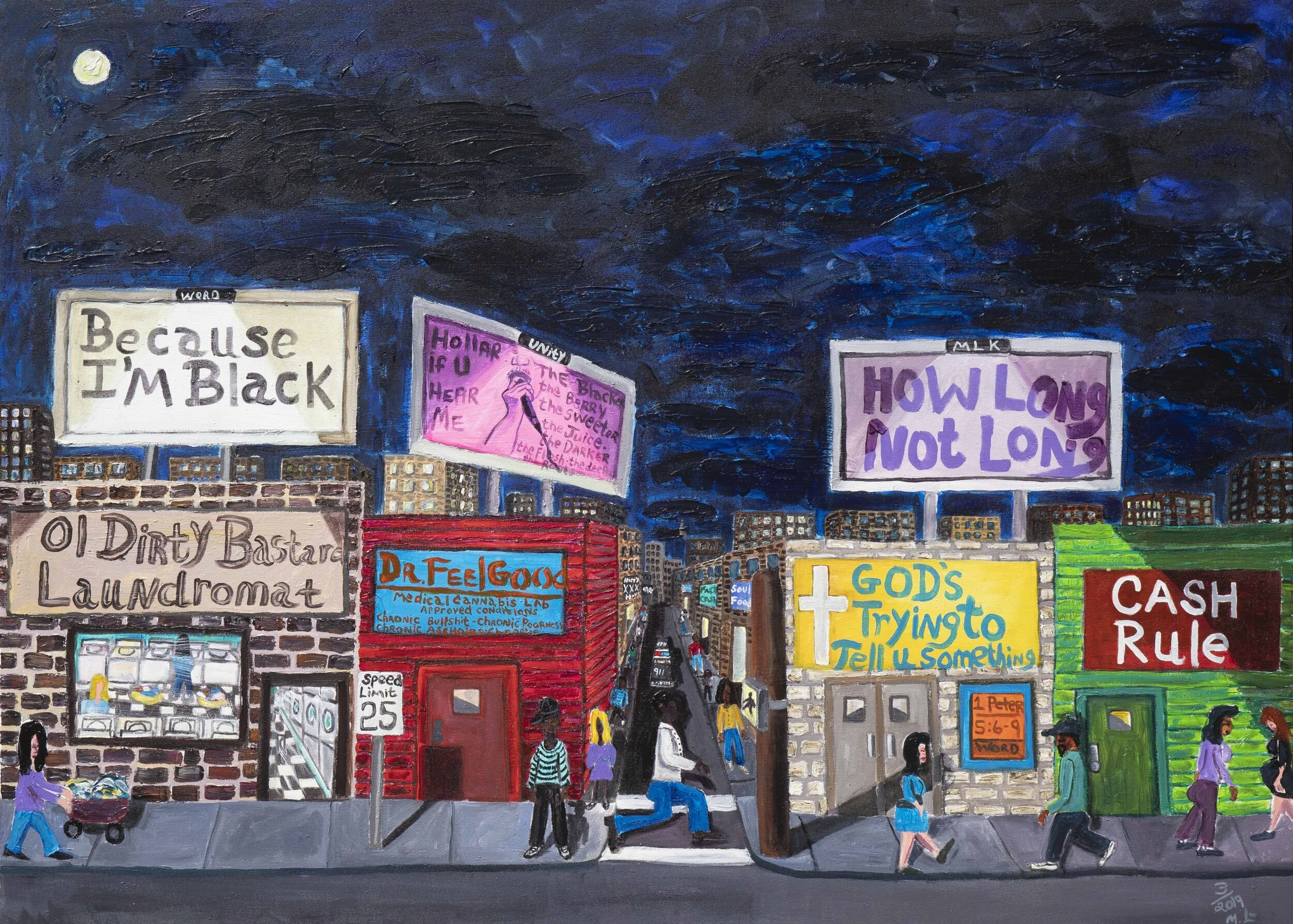 Michelangelo Lovelace Life After Dark, 2019 Acrylic on canvas 43 x 60 inches
