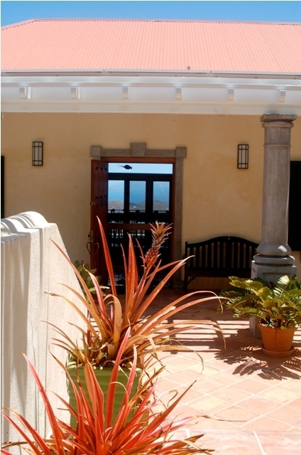 The view visible from the front door of the villa