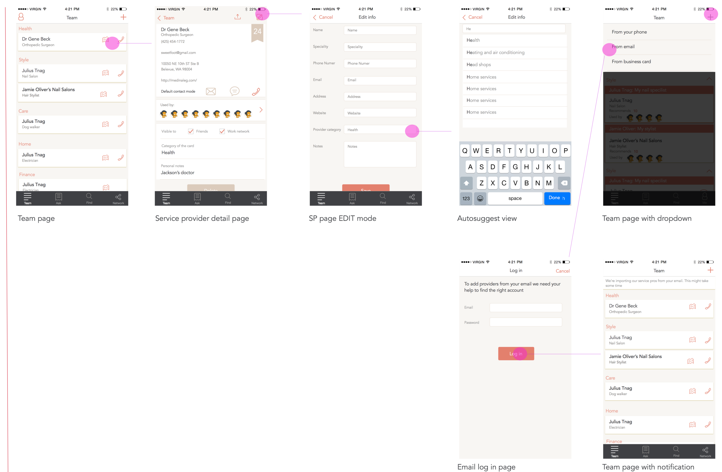 Team page interaction flow