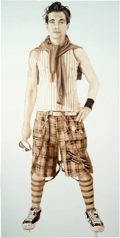 "SYNERGISTIC ADVERSARIES: Eli Sudbrack (assume vivid astro focus, AVAF) • Artist • 7 / 31 / 03," 2004, Oil on Canvas, 36” w x 72” h