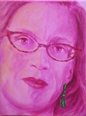 Study for "SYNERGISTIC ADVERSARIES: Valerie Steele, Curator, Fashion Institute of Technology, 2004," Oil on Canvas with glitter, 12" h x 9" w, 2004 