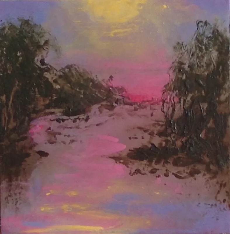 "Ruminations #6: Day's End," Encaustic with Oil on Wood Panel, 10h"x10w," 2015