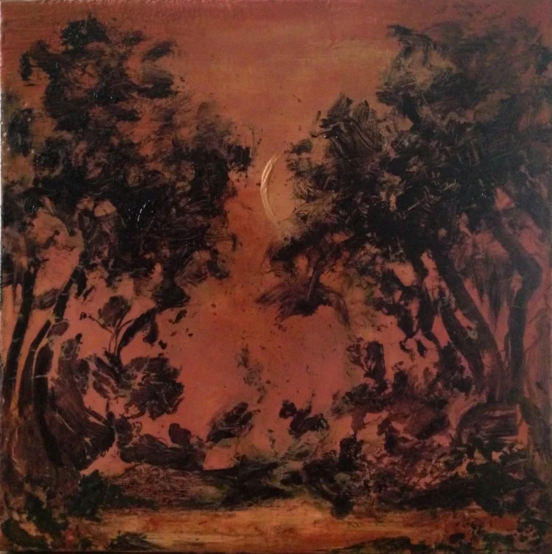 "Ruminations #7: Oasis," Encaustic with Oil on Wood Panel, 10h"x10w," 2015