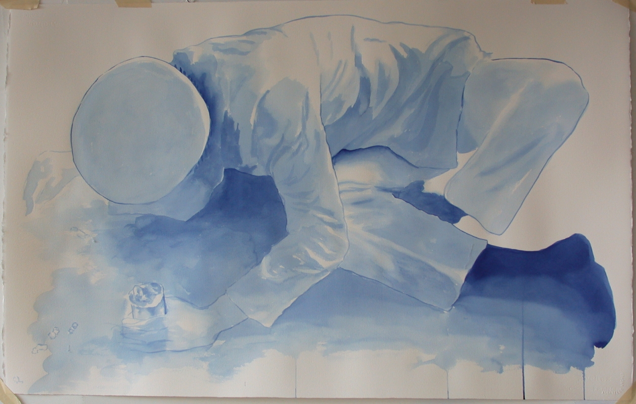 "Gianni Motti in Performance at the Swiss Institute #2," Acrylic on Paper 26"h x 40"w, 2003
