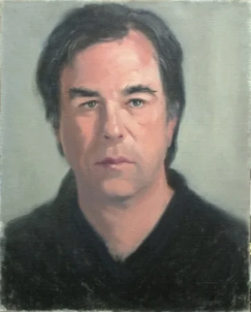 Study for "SYNERGISTIC ADVERSARIES: Mark Tansey, Artist, 2001," Oil on Canvas, 20" h x 16" w, 2001