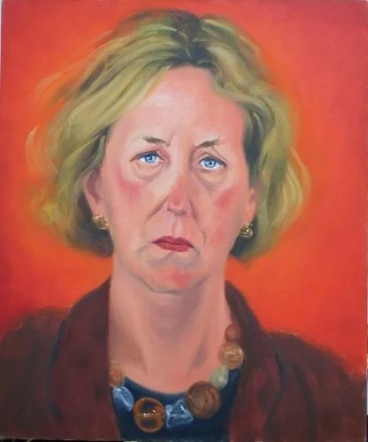 Study for "SYNERGISTIC ADVERSARIES: Barbara London, Curator MoMA, 2002,"  Oil on Canvas, 24" h x 20" w, 2002