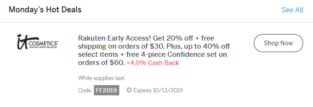  Friends &amp; Family promo placement on Rakuten.com 