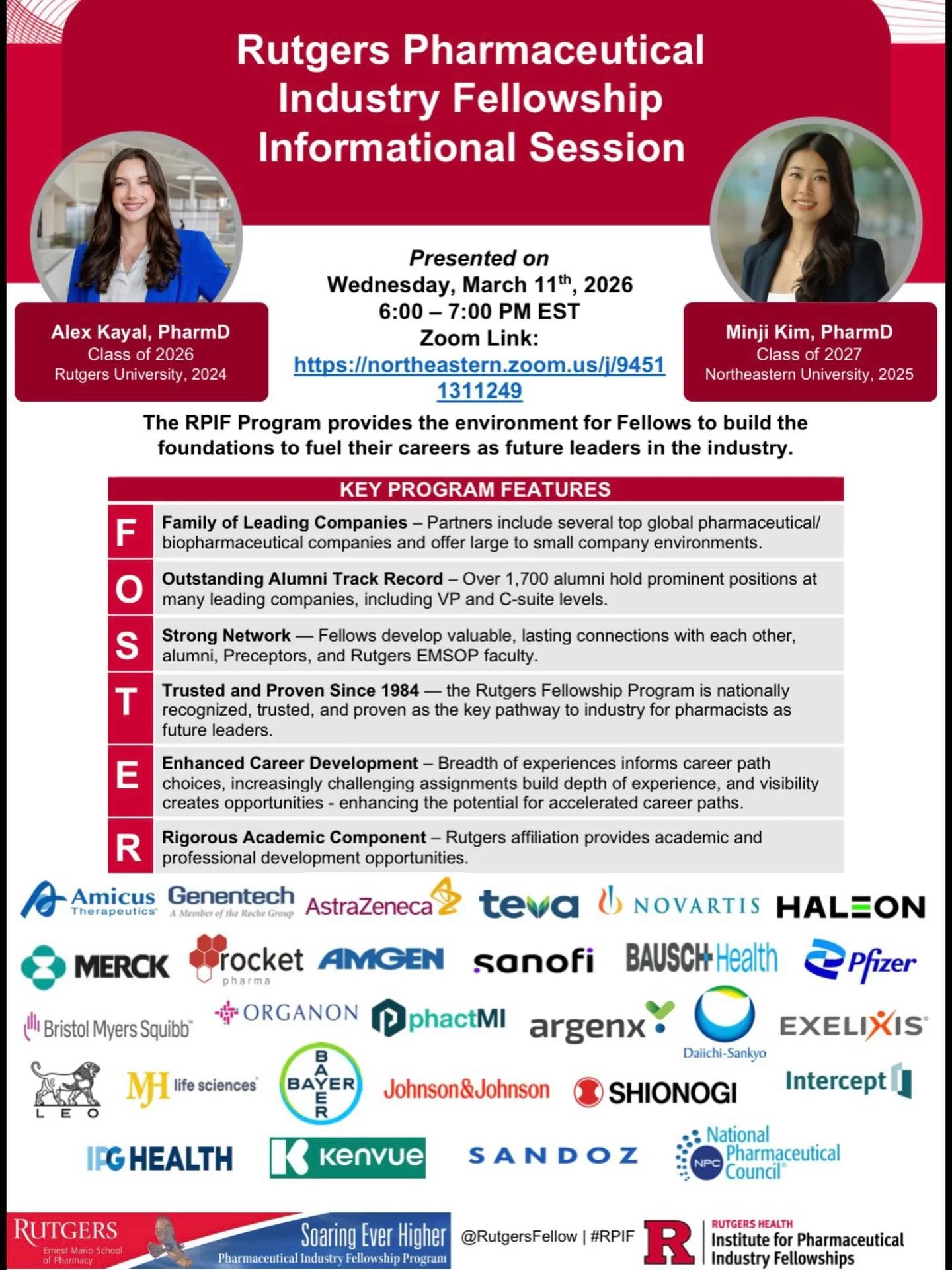 📣 Join the Rutgers Pharmaceutical Industry Fellowship (@rutgersfellow) Informational Session hosted by Northeastern on Wednesday, March 11th, 2026 from 6:00&ndash;7:00 PM ET via Zoom.

This session will highlight post-graduate opportunities in pharm