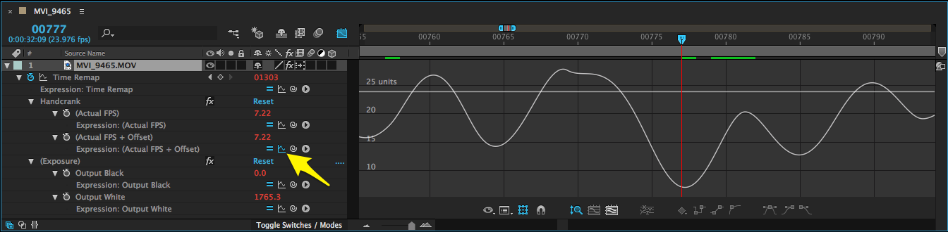 Use the Show Post-Expression Graph button to reveal the frame rate graph.