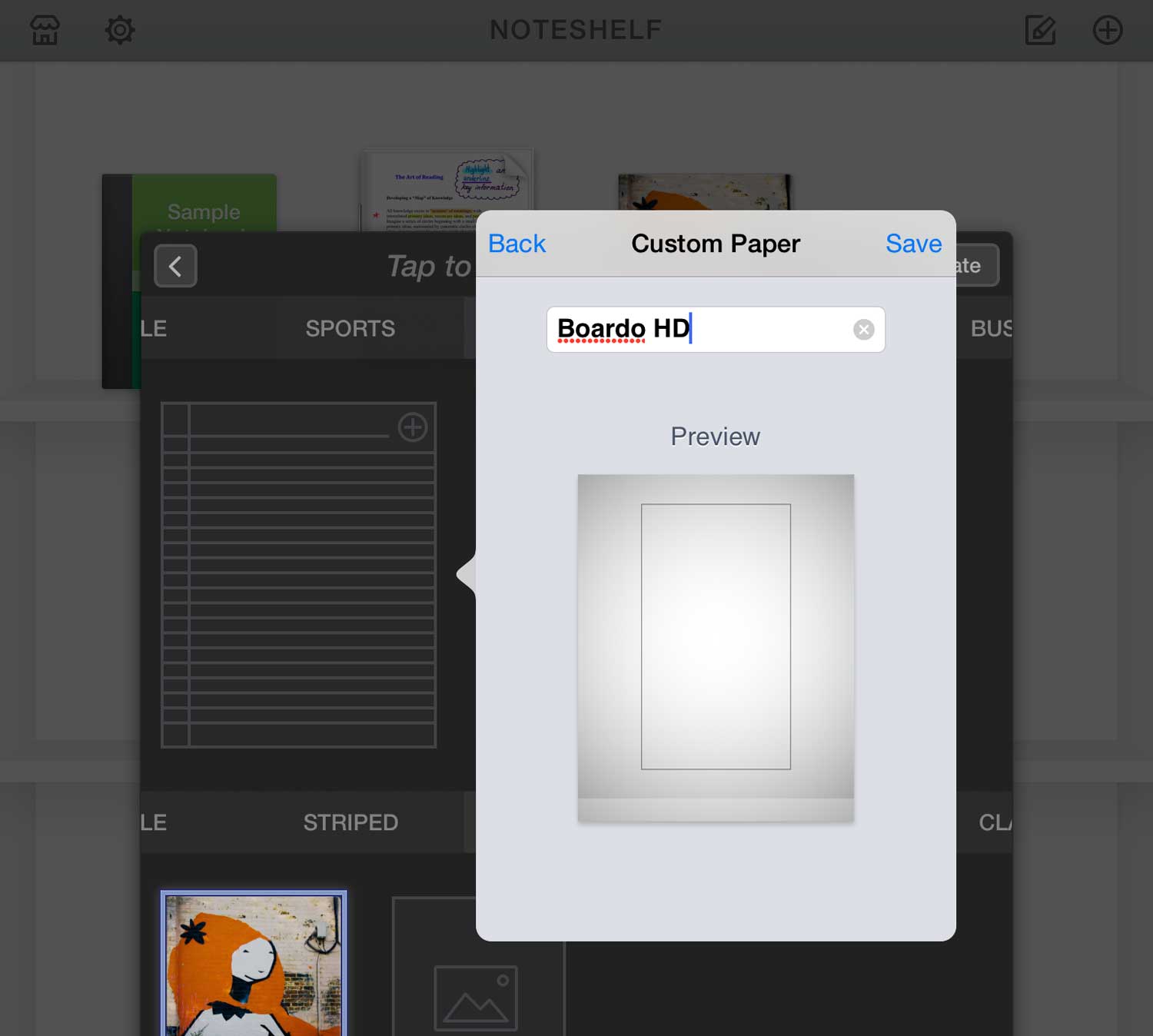 Saving the Custom Papers in Noteshelf.