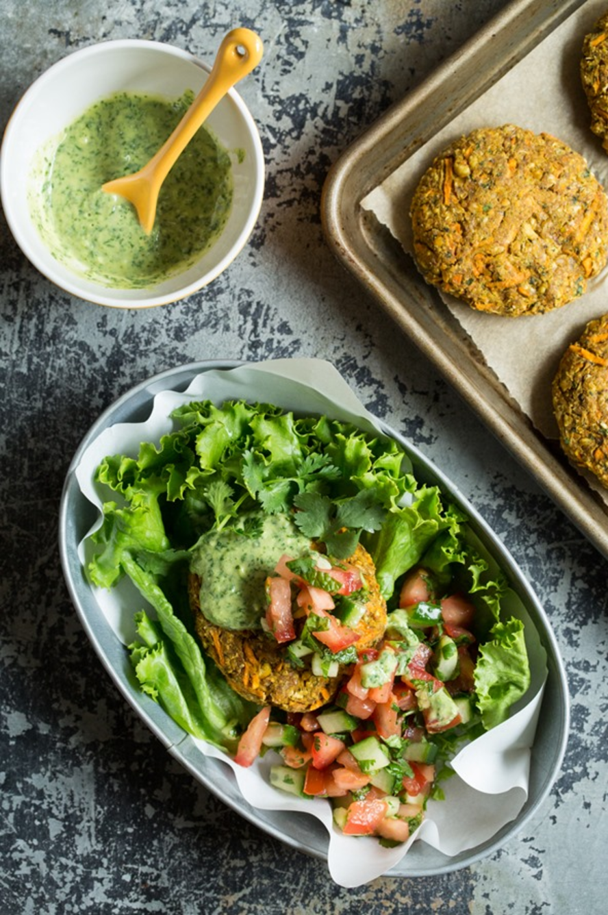 Veggie Burgers With Cilantro Lime Tahini Sauce