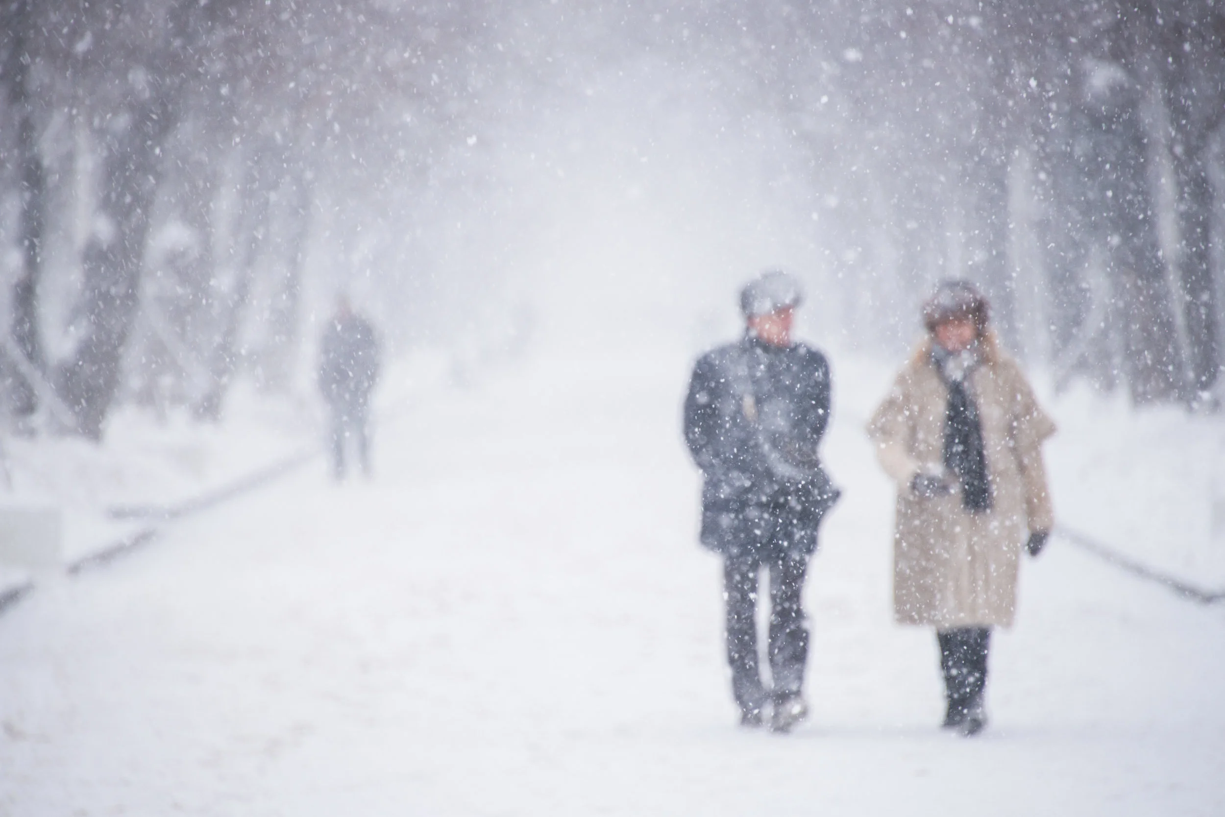 Couple in a snowstorm available framed (frame 50 x 70cm) or unframed (photo 40 x 50cm)