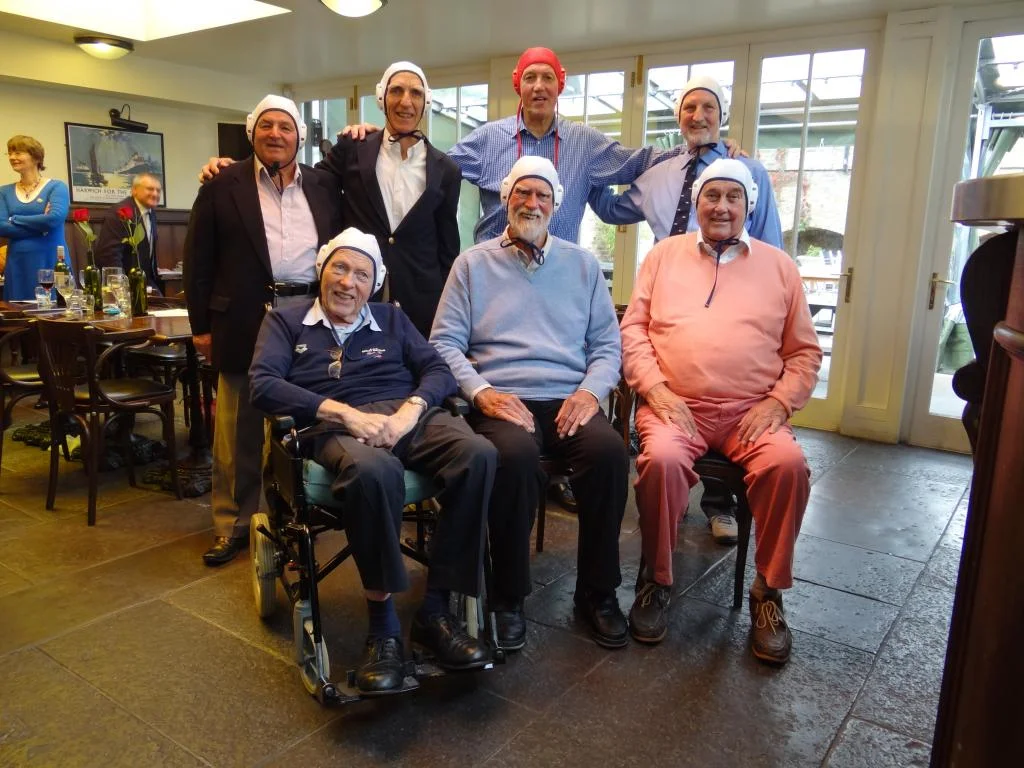 The photo shows those who were able to attend: Back Row L-R. Norman Griffin, Murray McLachlan, John Towers, George Hill. Seated L-R. Bob Burn, Duncan Kemp, Tony Milton.