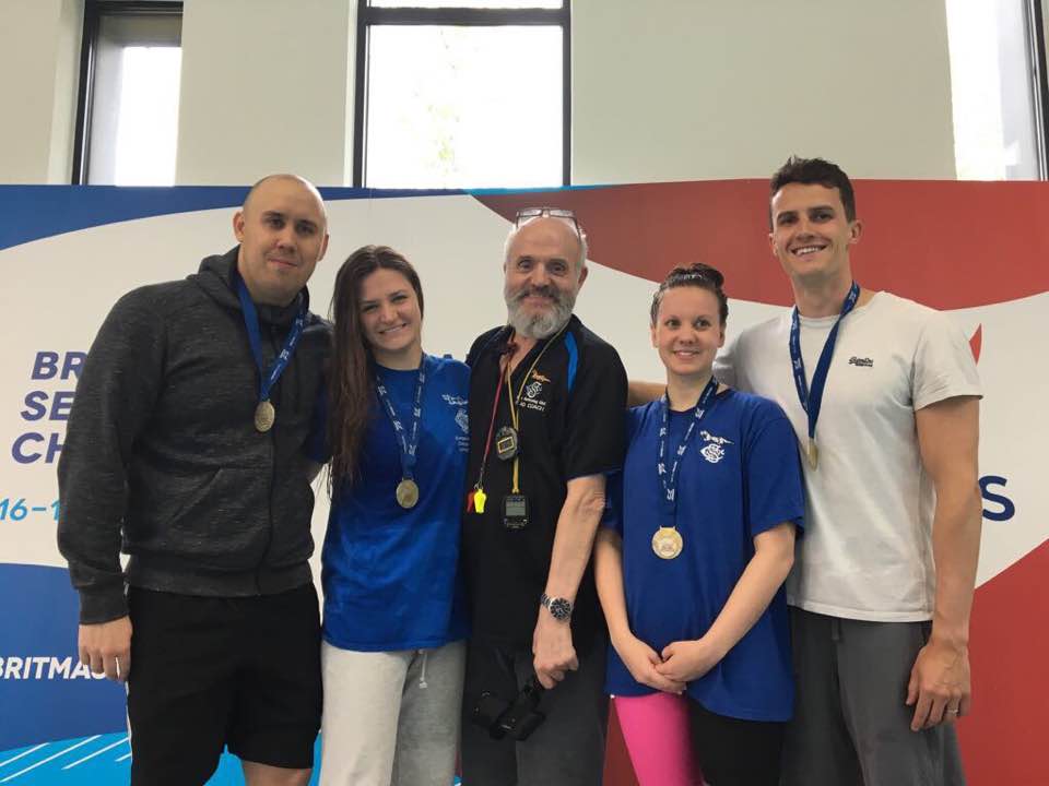 The British Record 4 x 100 Medley Relay team with Coach Steve