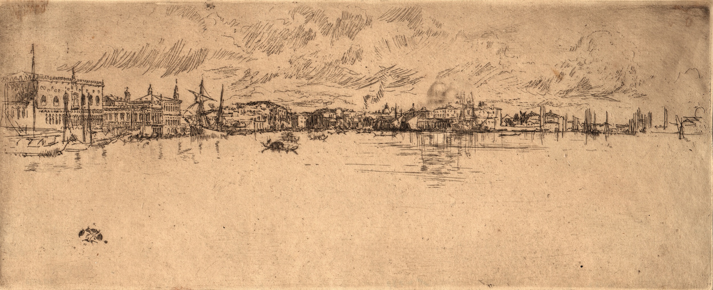 James Abbott McNeill Whistler, Long Venice , c.1879-1880, Etching on laid paper, Gift of Mr. Cloud Wampler, SUAC 1963.1022, Courtesy of the Syracuse University Art Collection