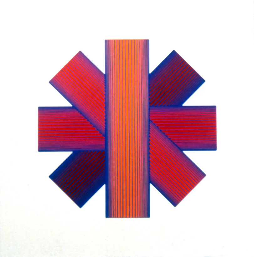 Richard Anuszkiewicz, Blue Tinted Star , 1991, Lithograph/serigraph, Polk Museum of Art Permanent Collection 1993.10, Graphicstudio Subscription Purchase through Kent Harrison Memorial Acquisition Fund.