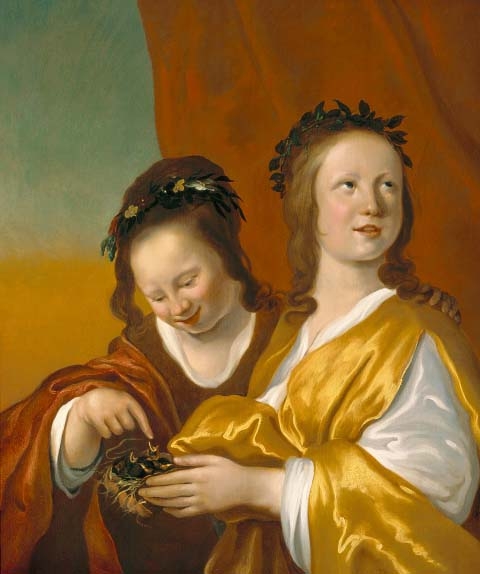 Jacob Backer, Two Girls with a Bird's Nest , n.d., Panel, 73.5 cm x 60.5cm, Image courtesy of Hoogsteder & Hoogsteder.