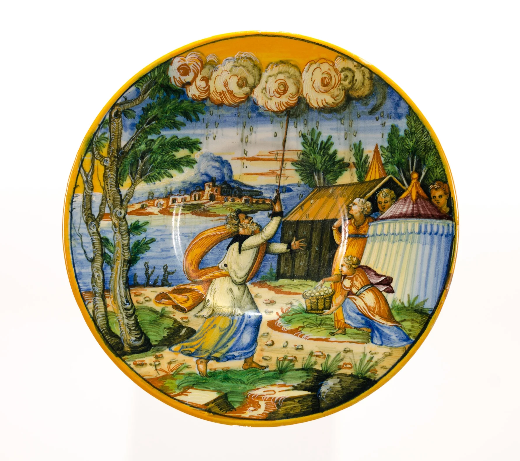 Plate depicting the Fall of Manna 16th Century, Urbino, Italy Majolica, Earthenware Gift of Dr. Jane Carver Holmes PMA Permanent Collection 1975.2.1
