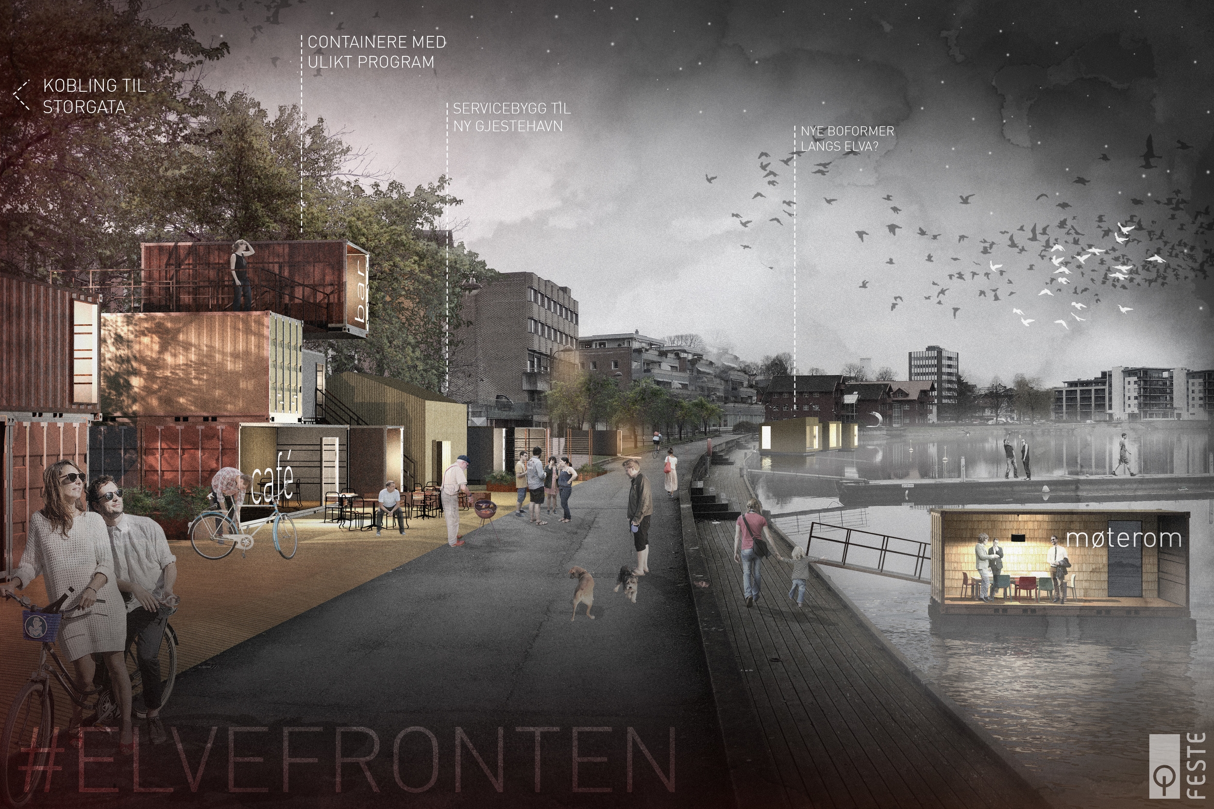   Illustrasjon av idé for ny Elvefront i Porsgrunn.&nbsp;  