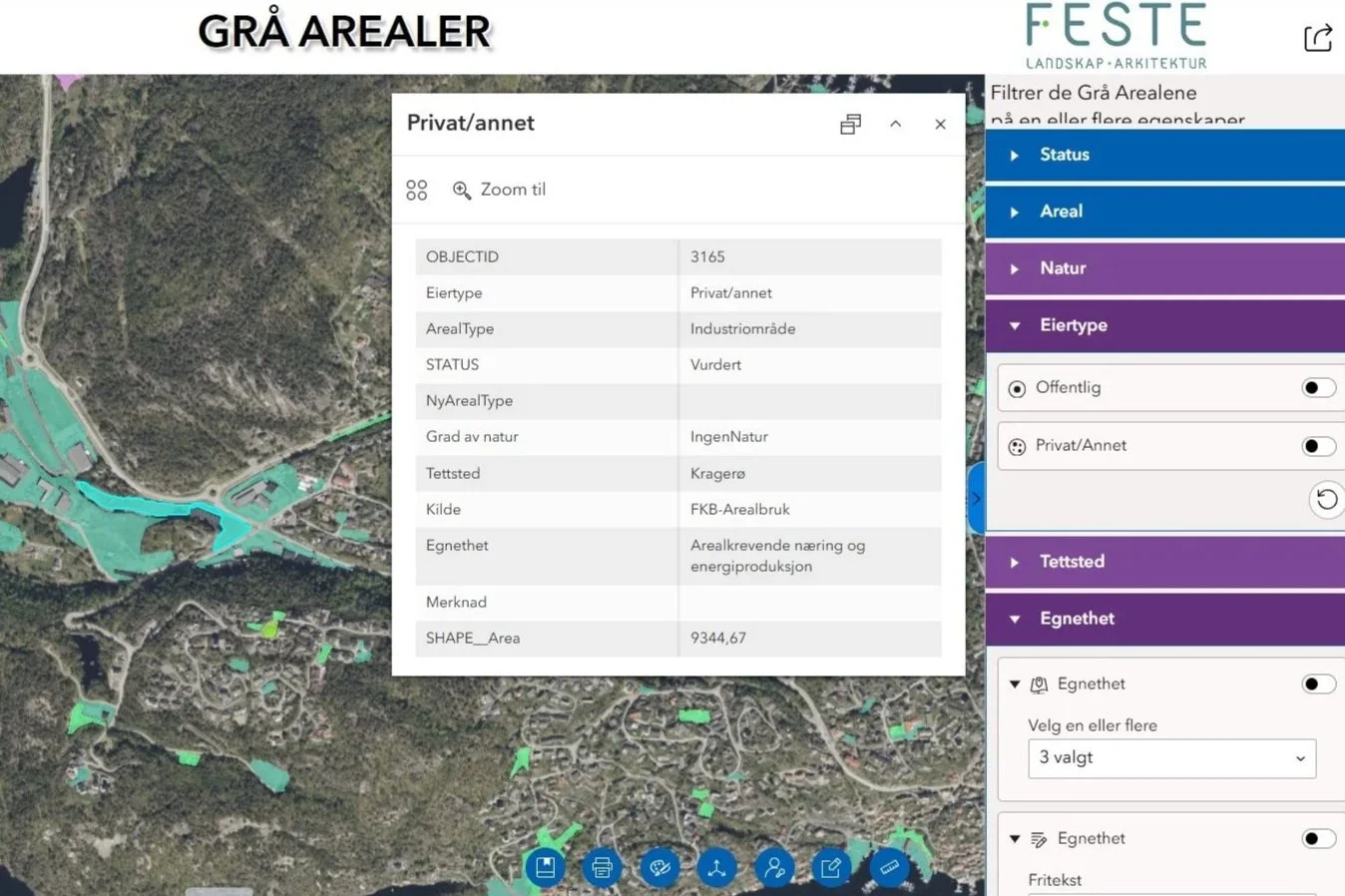   KRAGERØ GRÅ AREALER  Feste Sør / Nordøst   