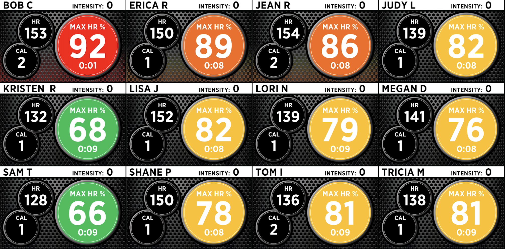 Real-Time Results: Our members see how our system tracks heart rate, heart rate percentages, heart rate zones, heart rate recovery and training points. 