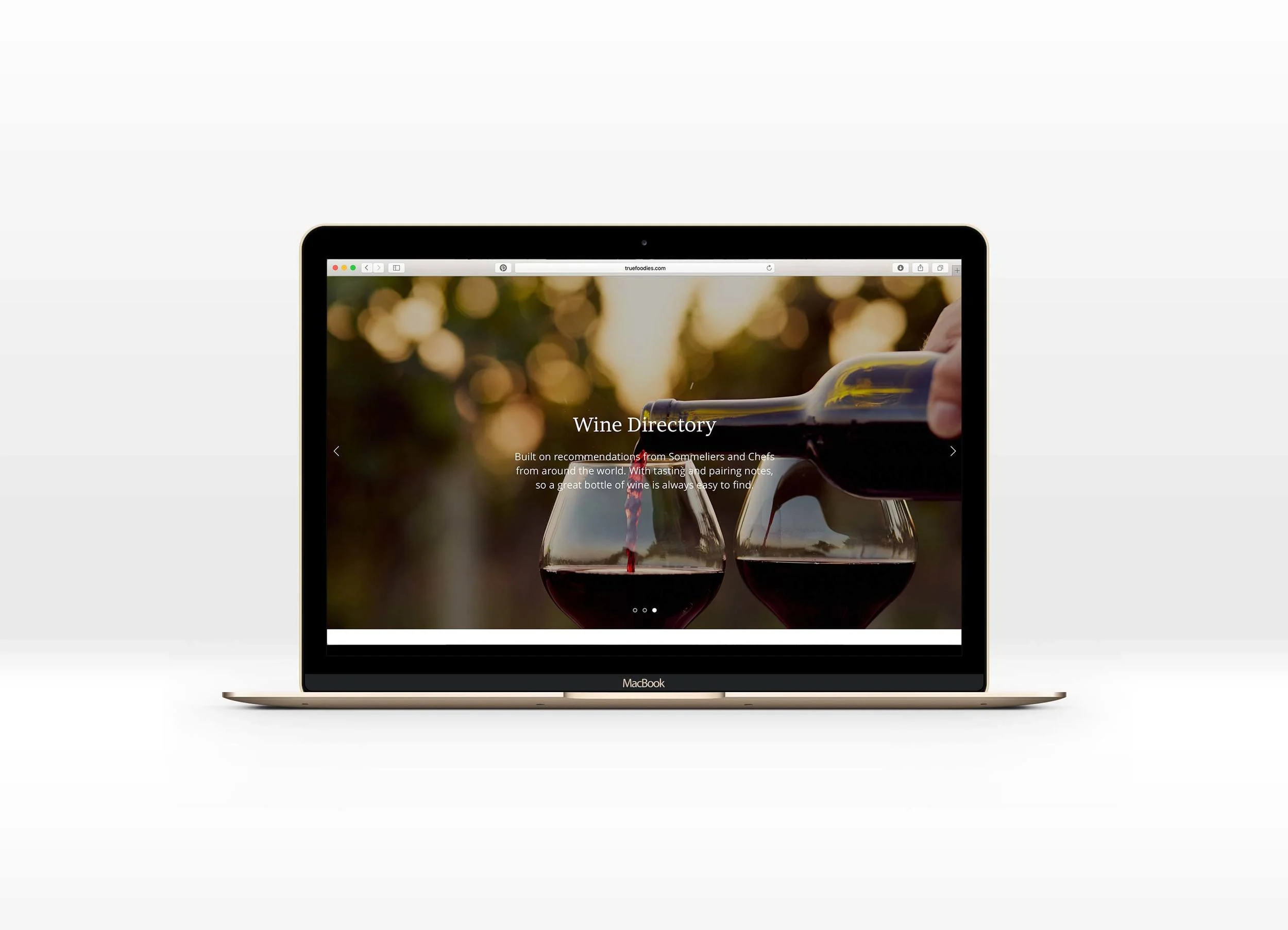 The three main features of the app where featured on the website in a scrolling banner: Area Directory, Wine Directory and Chef Directory. 