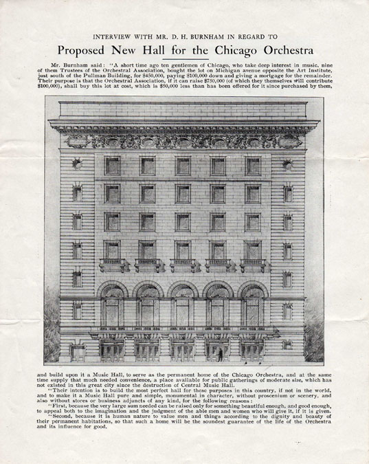 Fundraising brochure for the new Orchestra Hall, 1903