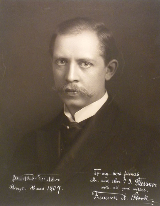 Frederick Stock, Music Director, 1905-1942. Photo inscribed "To my best friends, Mr. and Mrs. J. J. Glessner"