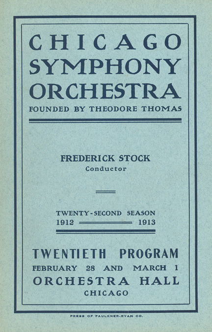 First program to feature the name Chicago Symphony Orchestra, February 1913