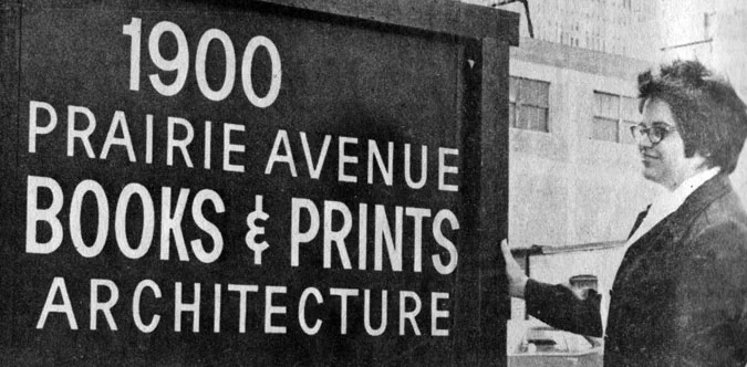 Marilyn Hasbrouck in front of the Prairie Avenue Bookshop