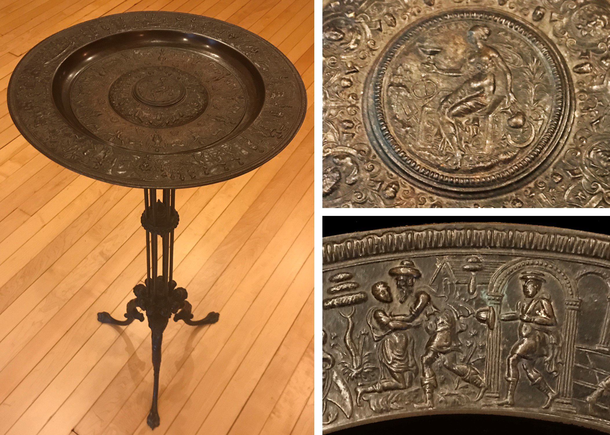Mid Century Floral Motif Brass Desk Organizer Vintage Engraved Brass Vanity Vessel & Ring Dish Set