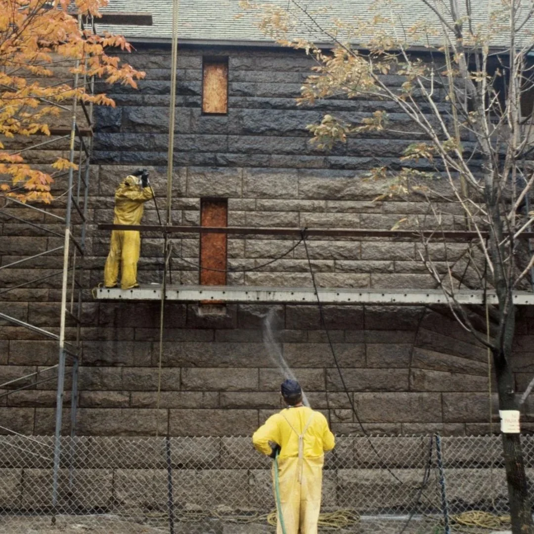 This week&rsquo;s 📸 Photo Friday 📸 shows the exterior granite of the house being cleaned exactly 40 years ago &ndash; November 1984. 

John Vinci served as project architect and Sourlis Masonry Restoration of Highland, Indiana as general contractor